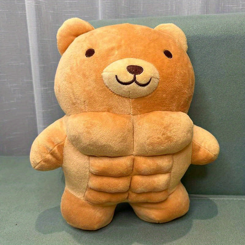 Big Muscle Stuffed Animal Plush Toy 12 Inch, Funny Cute Teddy Bear & Lion Soft Plushie Pillow Doll, Novelty Animal Figure Gift for Kids Adults, Best Christmas Halloween Birthday Present