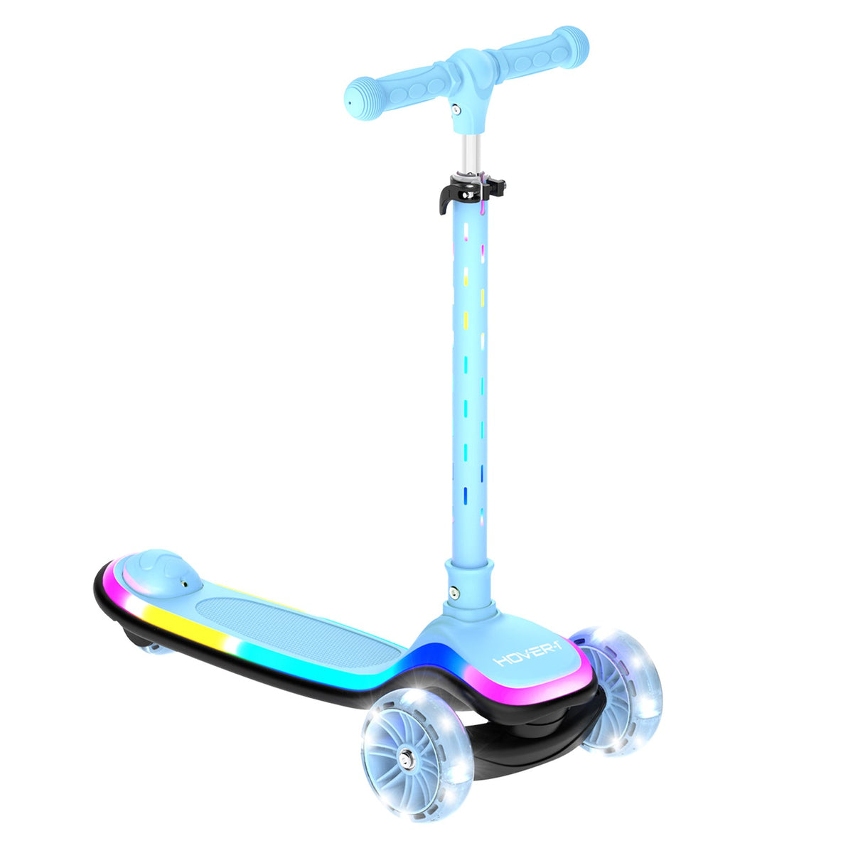 Kids Kick Scooter with Multicolor LED Wheel Lights for Ages 3 and Up - Adjustable Height Handlebars, Rear Foot Brake, 110 LB Capacity, Folding Design - Black, Blue, Purple