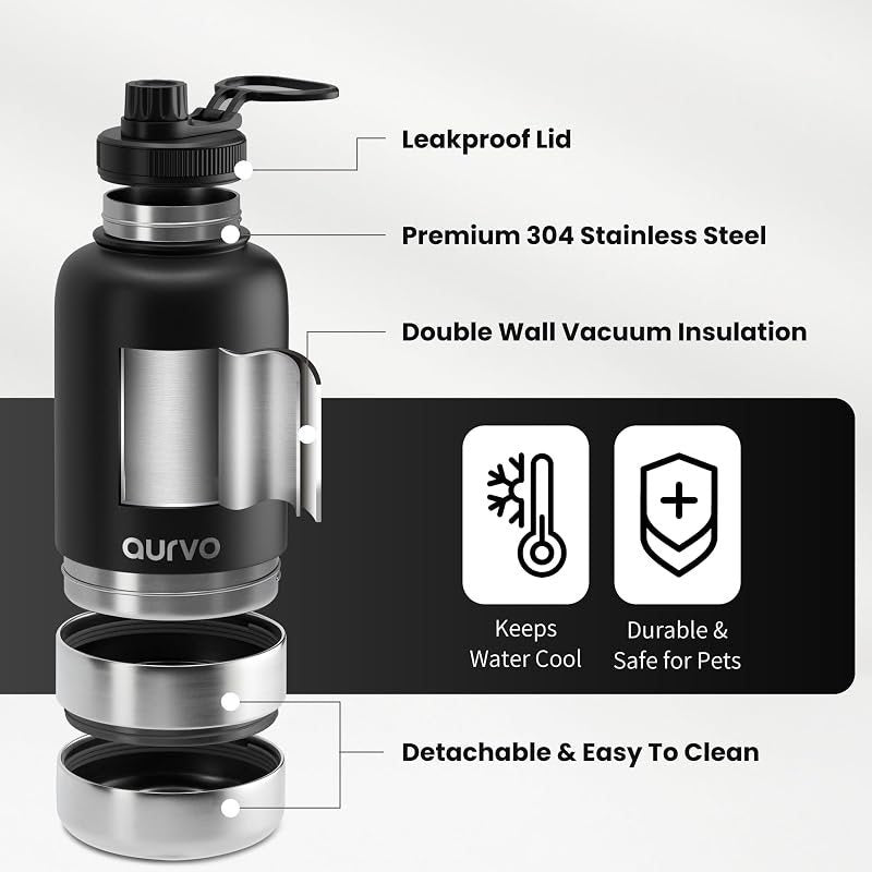 32oz Dog Water Bottle with Bowl - Leakproof Insulated Stainless Steel Portable Travel Pet Water Bottle for Hiking Camping Outdoor Walking - Dog Travel Water Dispenser