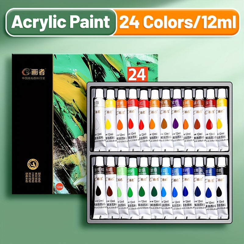Acrylic Paint Set 12 18 24 or 36 Colors – Fade-Resistant Non-Toxic Tubes for Canvas Wood Rock Fabric Ceramics Clothing Wall Art – Beginner & Professional Artist Supplies