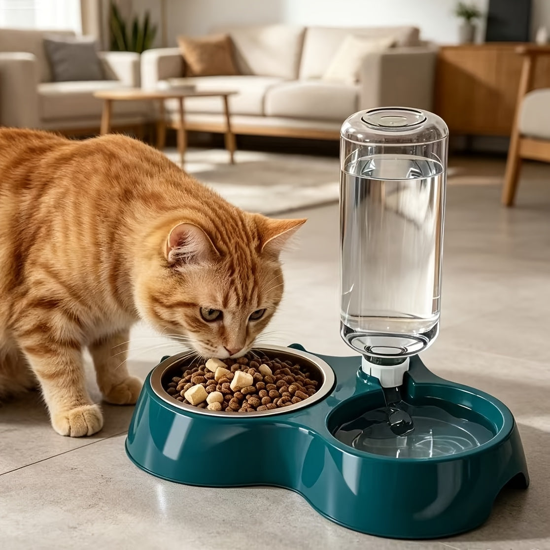 Tilted Anti-Slip Pet Feeder and Waterer Bowl Set - Ergonomic Tilt Design for Cats & Dogs, No Battery Required, Promotes Healthy Eating Posture, Easy-Clean Feeding & Drinking Station for Indoor Pets