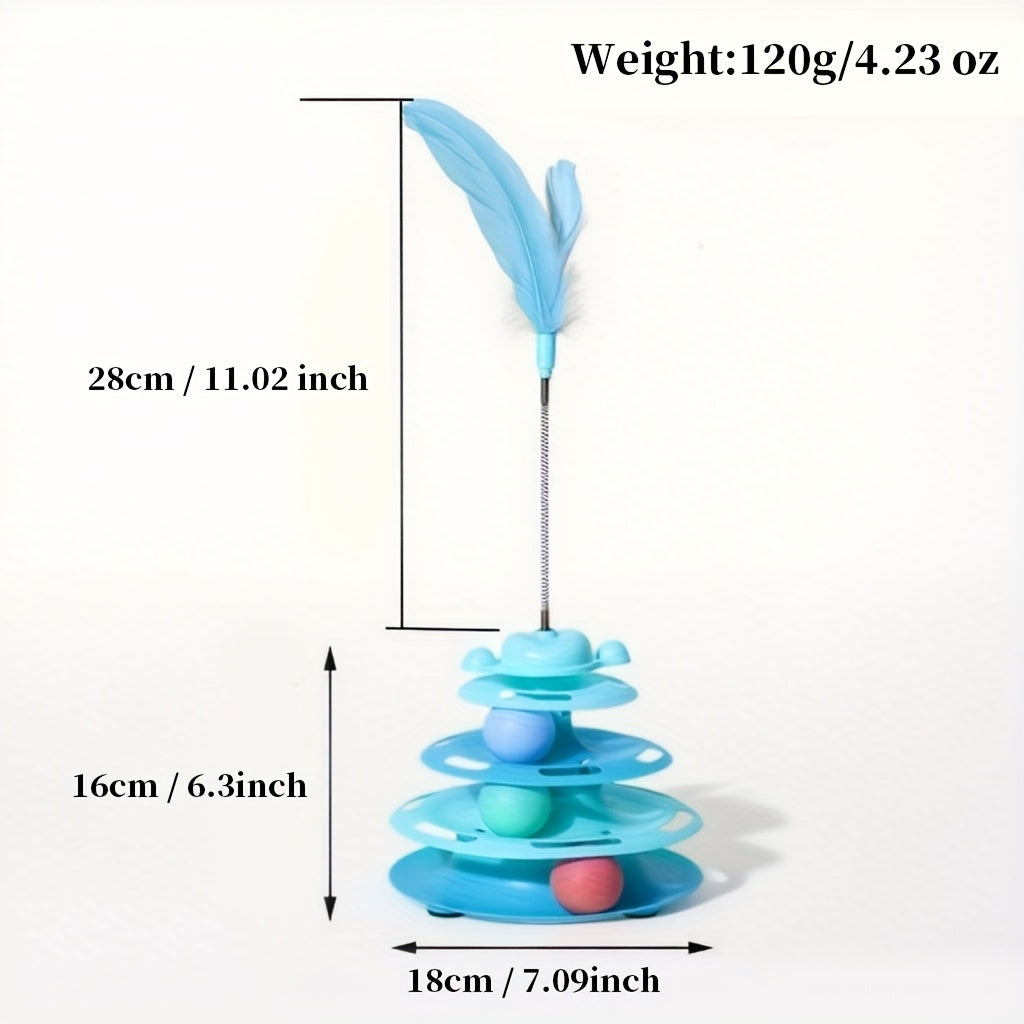 Feather Cat Carousel Toy Rotating Rolling Ball - Interactive Spinning Turntable Teasing Toy for Indoor Cats, Self-Entertainment Boredom Buster Cat Gift, No Battery Required, 3 Colors Light Green Blue Pink
