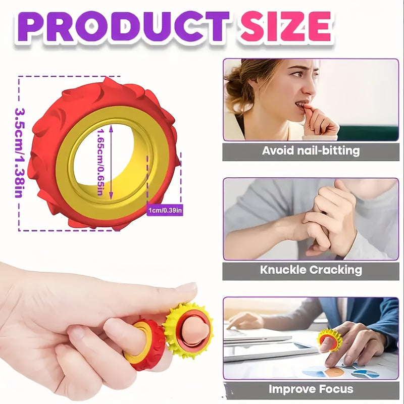 Sensory Finger Spinner Rings for Kids 4/6/8pcs Fidget Texture Rings Autism Calming Toy Anxiety Relief Classroom Prize Stocking Stuffer Gift Mixed Colors
