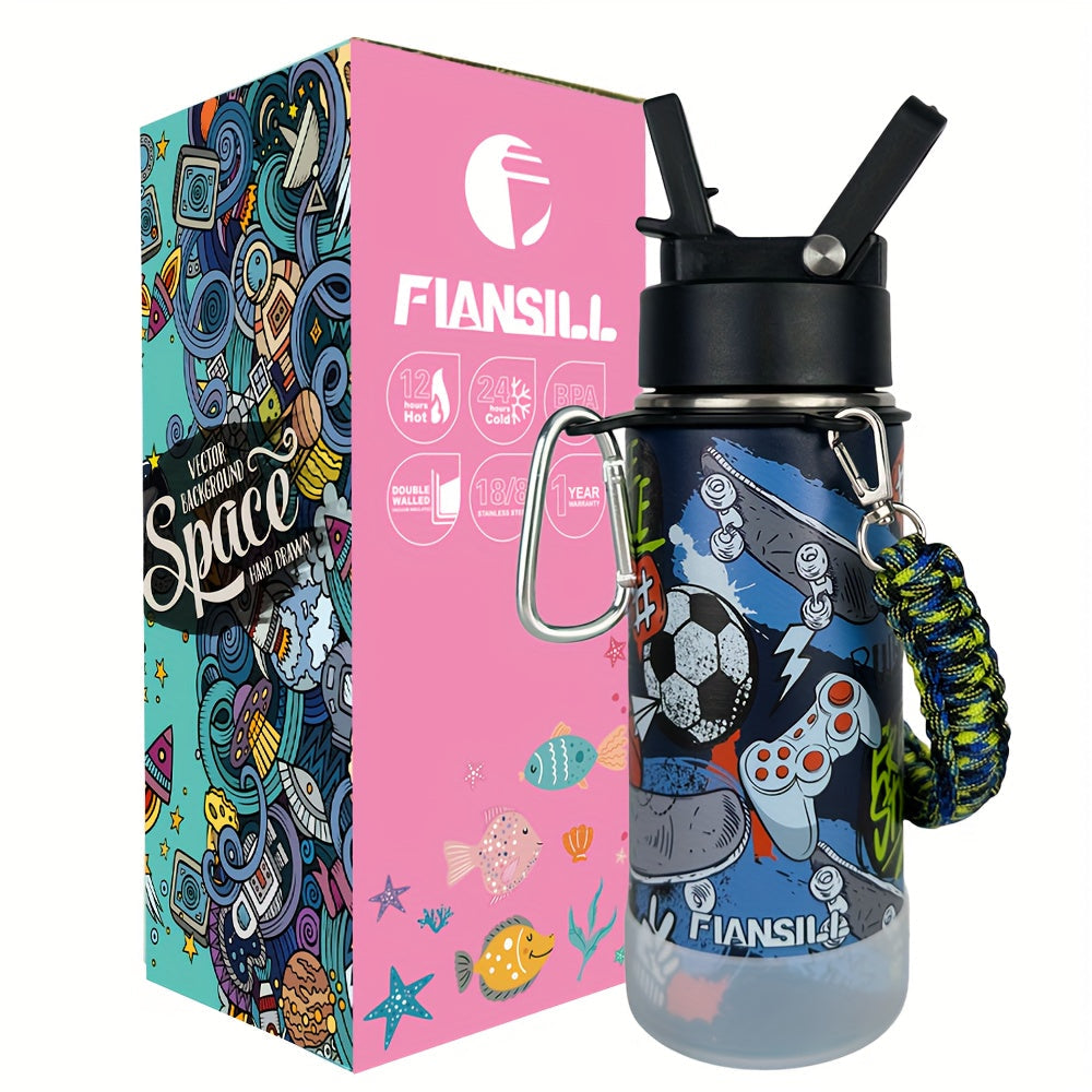 16oz Kids Stainless Steel Water Bottle – Vacuum Insulated, 3D Printed Design, Leak-Proof & BPA-Free, Cold 24H Hot 12H, Fun Styles for Boys & Girls – Perfect Gift for Students, School & Outdoor Activities