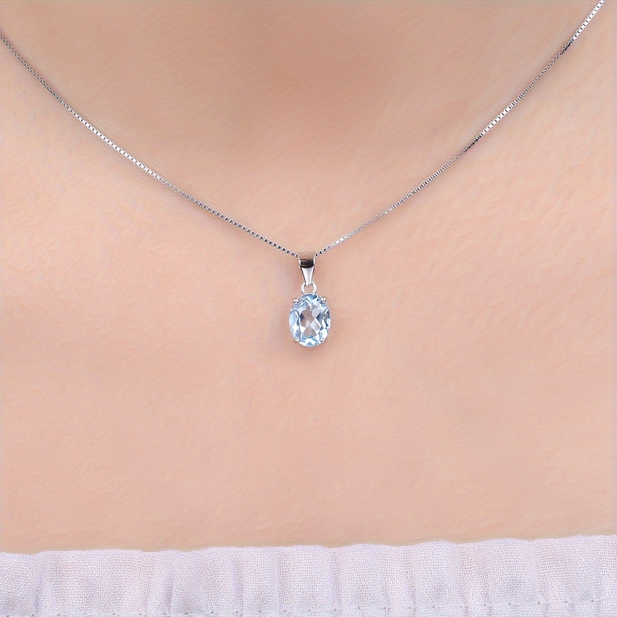 925 Sterling Silver Natural Gemstone Oval Cut Pendant Necklace for Women – Amethyst Citrine Garnet Peridot Topaz Multi-Faceted Fine Jewelry, Elegant Dating Daily Gift for Girls