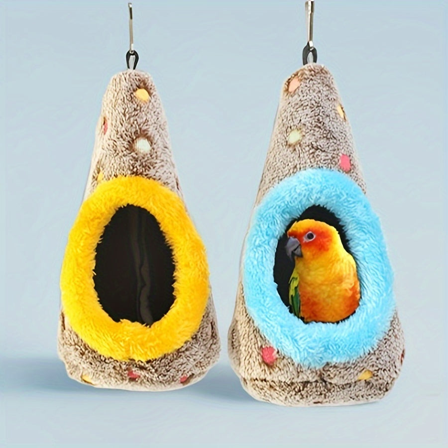 Egg-Shaped Hanging Bird Nest - Warm Enclosed Parrot Nest for Bird Cage for Cockatiels Lovebirds Parakeets Budgies - Cozy Bird Sleeping House Hideout No Battery Required Blue/Yellow