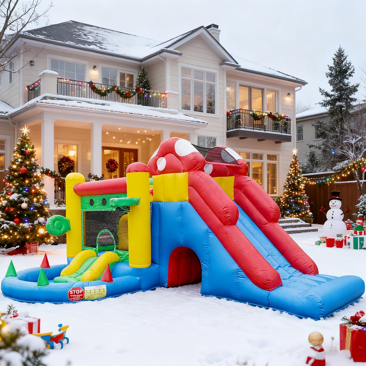 Commercial Grade Bounce House 17.7x14.5x9ft - 100% PVC Inflatable Bouncy Castle with Blower, 2 Slides, Ball Pit & Climbing Wall | Large Outdoor Bounce House for Kids Birthday Party, Backyard Events