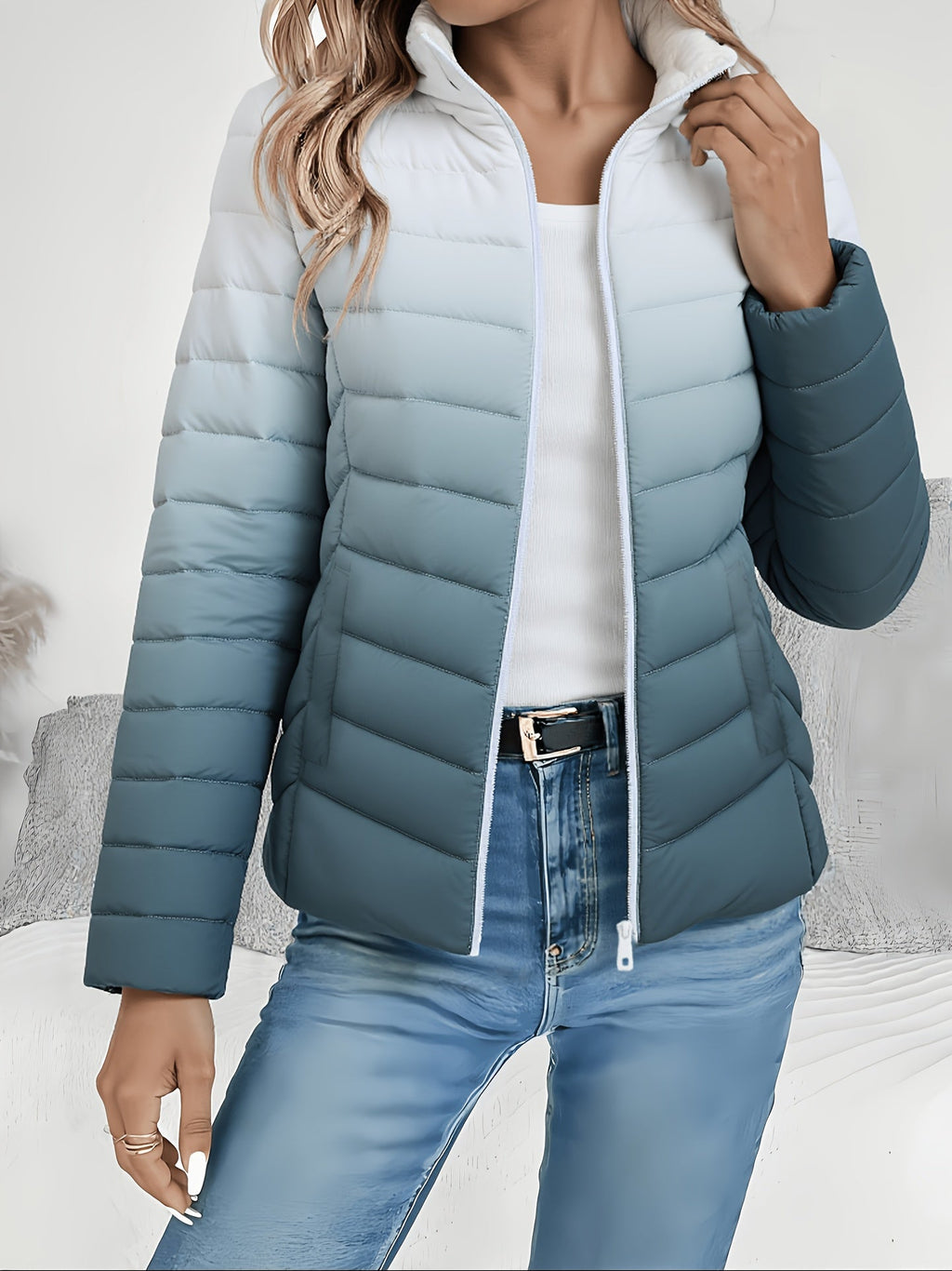 Women's Quilted Puffer Jacket Lightweight Padded Coat Stand Collar Zip Up Cropped Outerwear Fall Winter Slim Fit