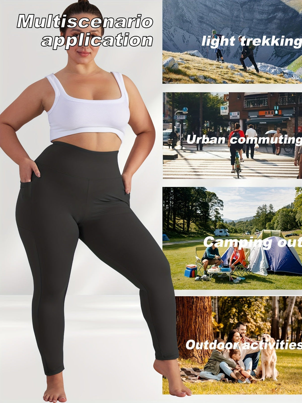 Women's Plus Size Yoga Pants with Pockets – High-Waist Fleece-Lined Warm Leggings for Fall & Winter, Tight-Fitting Elastic Sports Base Layer Pants, Sizes 1XL-5XL in Black, Gray, Burgundy & Navy