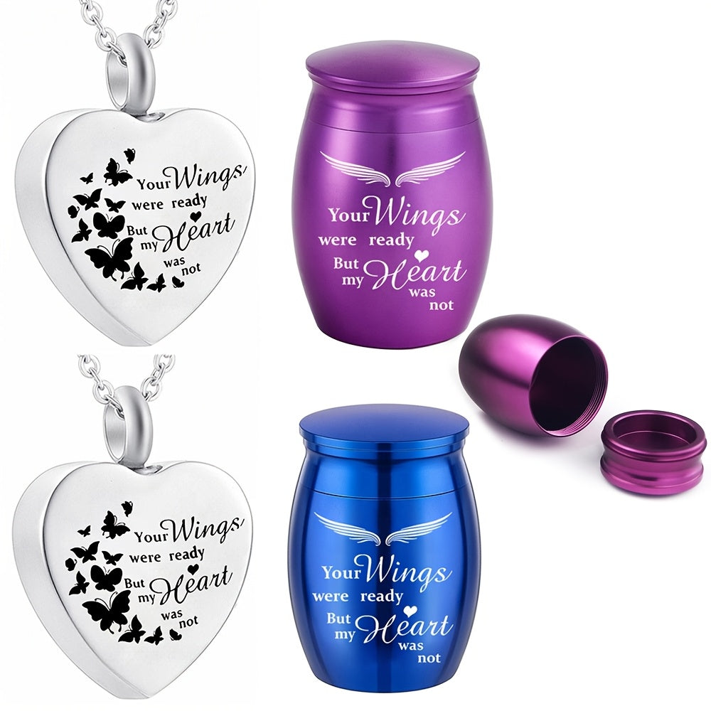 Mini Keepsake Urns for Ashes 2-Pack - Stainless Steel Heart Urn Necklace Memorial Pendant Set for Pet & Human Ashes, Small Cremation Jewelry for Women Men & Loved Ones (Blue or Purple)