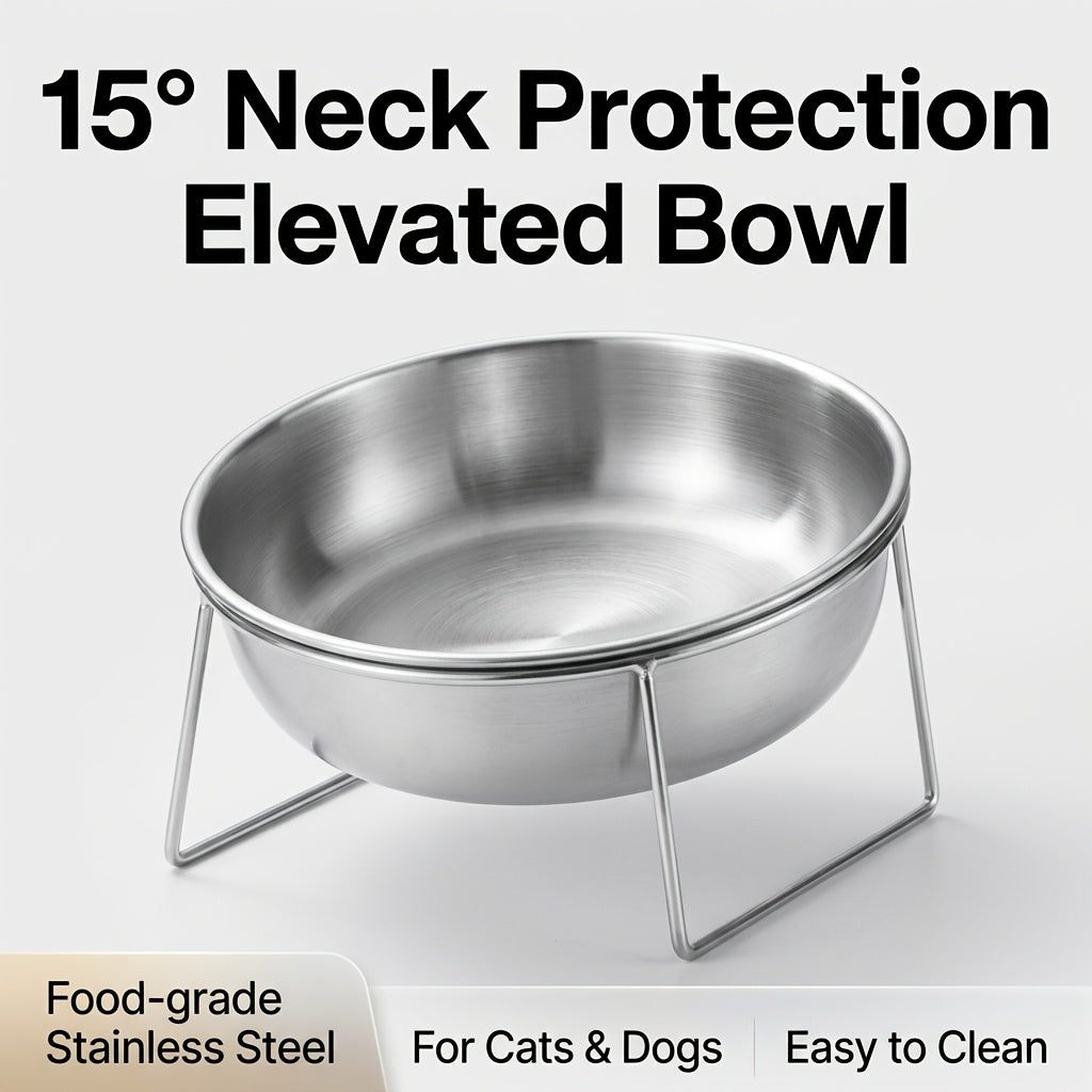 Elevated Dog & Cat Bowl Set – 15° Tilted Stainless Steel Raised Food & Water Bowl with Stand, Anti-Choke Ergonomic Design for Small Dogs & Cats – 2-Piece Bowl + Stand Set