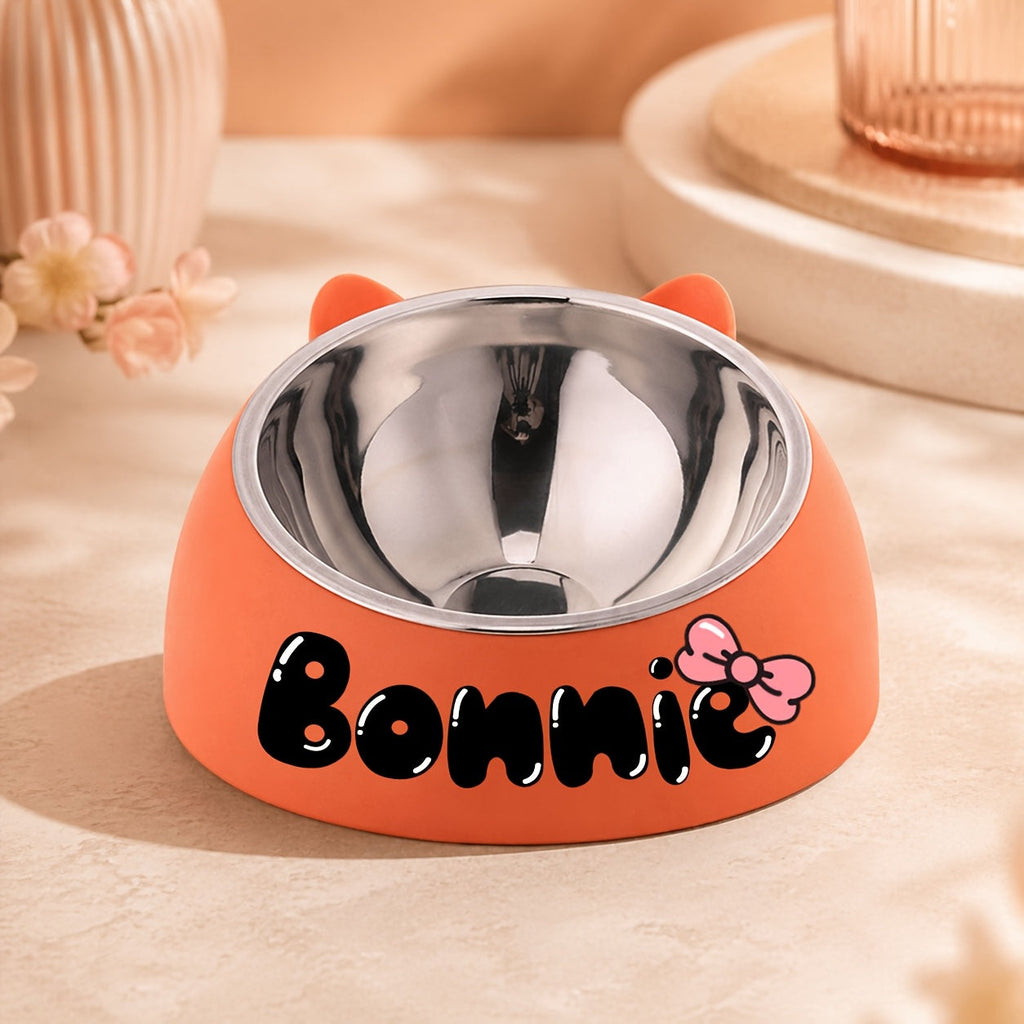 Personalized Stainless Steel Tilted Pet Bowl for Cats and Dogs Custom Name Ergonomic Neck Protection Food Water Bowl Great Gift for Pets Small Medium Large