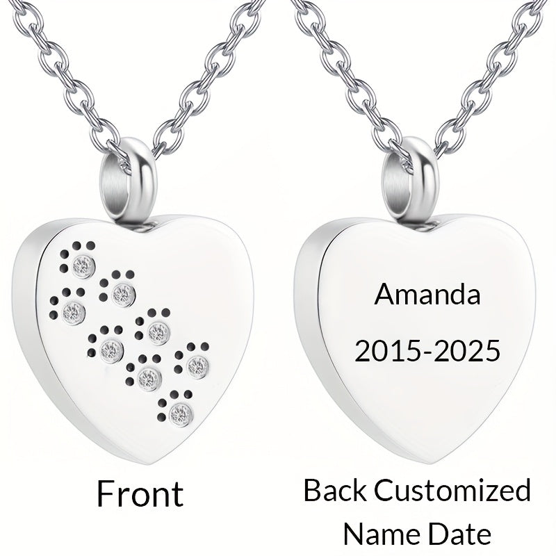 Personalized Pet Cremation Jewelry for Ashes - Custom Photo Urn Necklace with Paw Print Heart Pendant, Stainless Steel Memorial Locket for Dog & Cat Ashes, Includes Funnel Kit - Pet Loss Gift