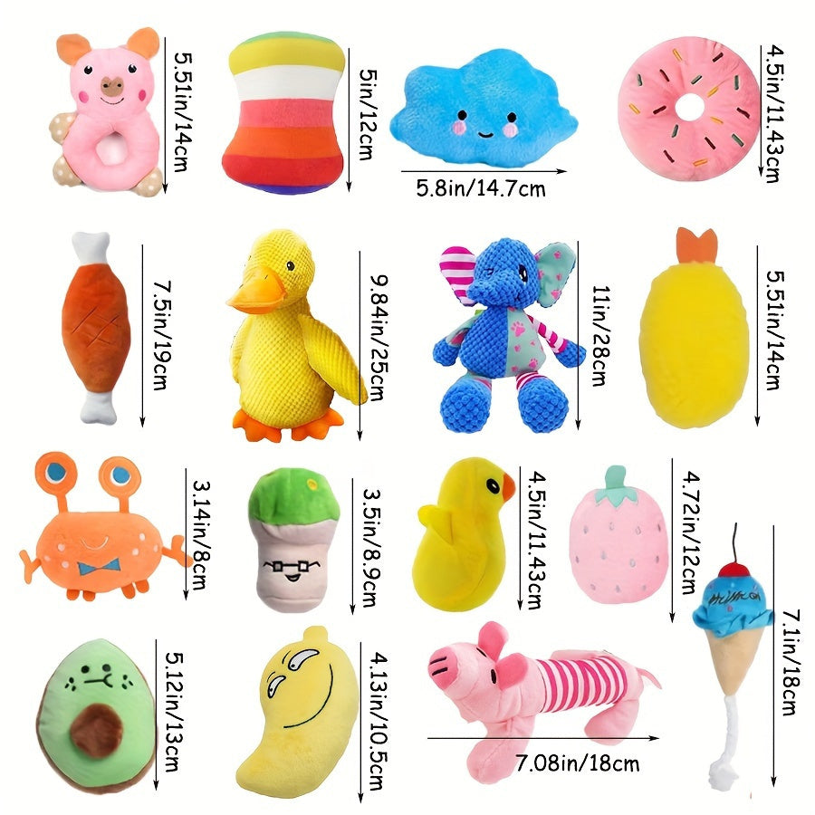Cartoon Plush Dog Toy Set – 4/7/14 Pcs Soft Squeaky Chew Toys for Dogs of All Breeds & Sizes, Durable Stuffed Bite Toys Bundle, Ideal Gift for Small Dogs – Random Styles