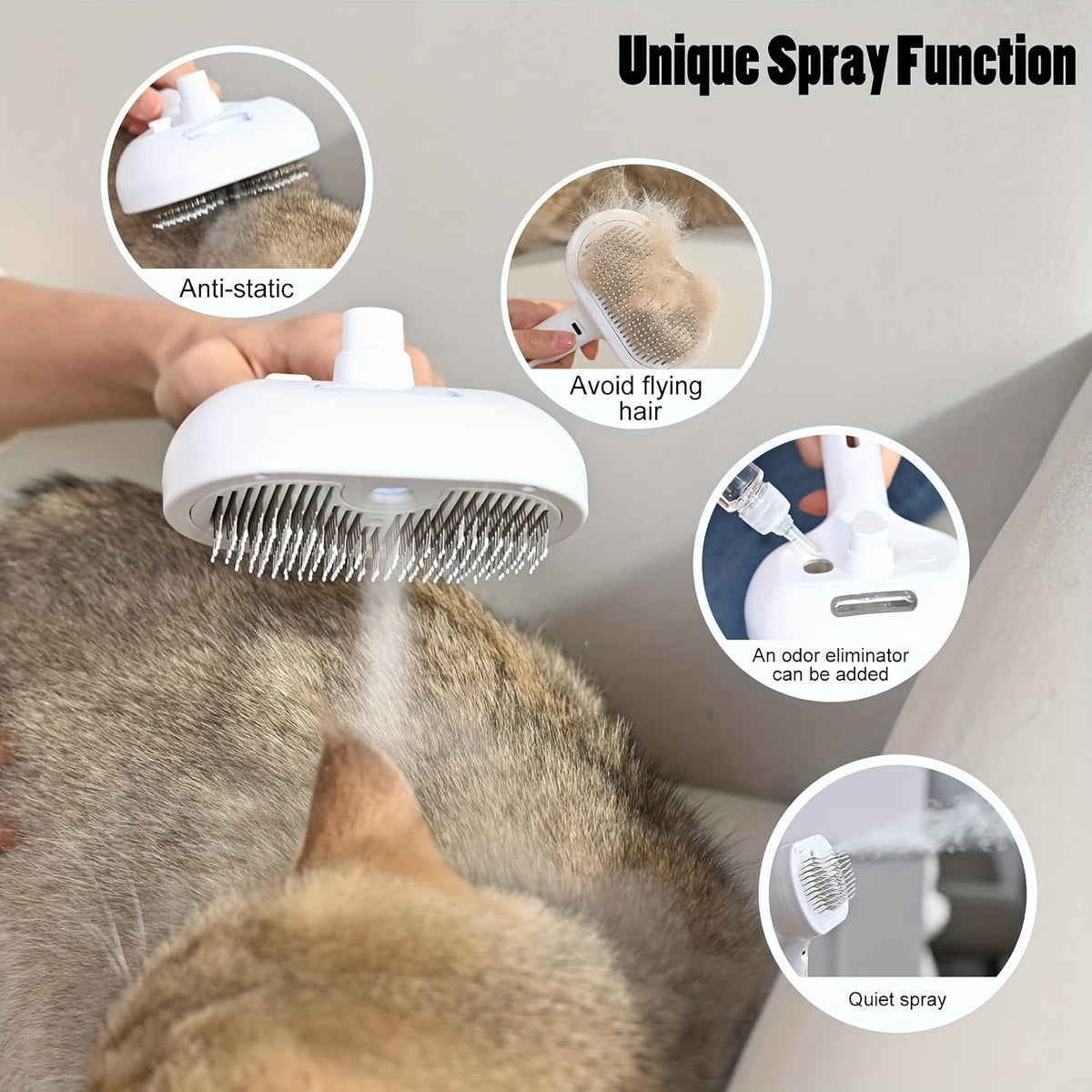 3-in-1 Automatic Steam Pet Grooming Brush – Anti-Shedding Hair Remover with Stainless Bristles for Long & Short Haired Dogs and Cats, Low-Voltage Safe Deshedding Tool