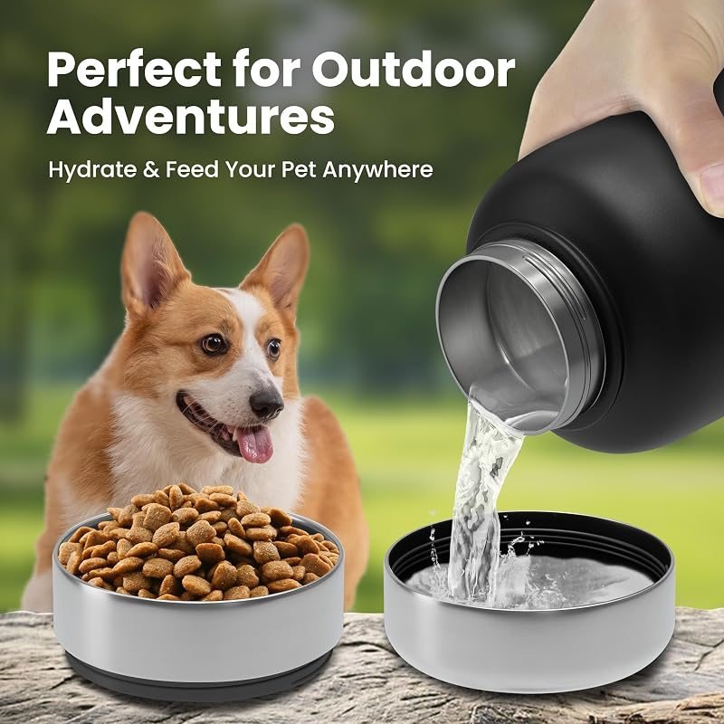 32oz Dog Water Bottle with Bowl - Leakproof Insulated Stainless Steel Portable Travel Pet Water Bottle for Hiking Camping Outdoor Walking - Dog Travel Water Dispenser