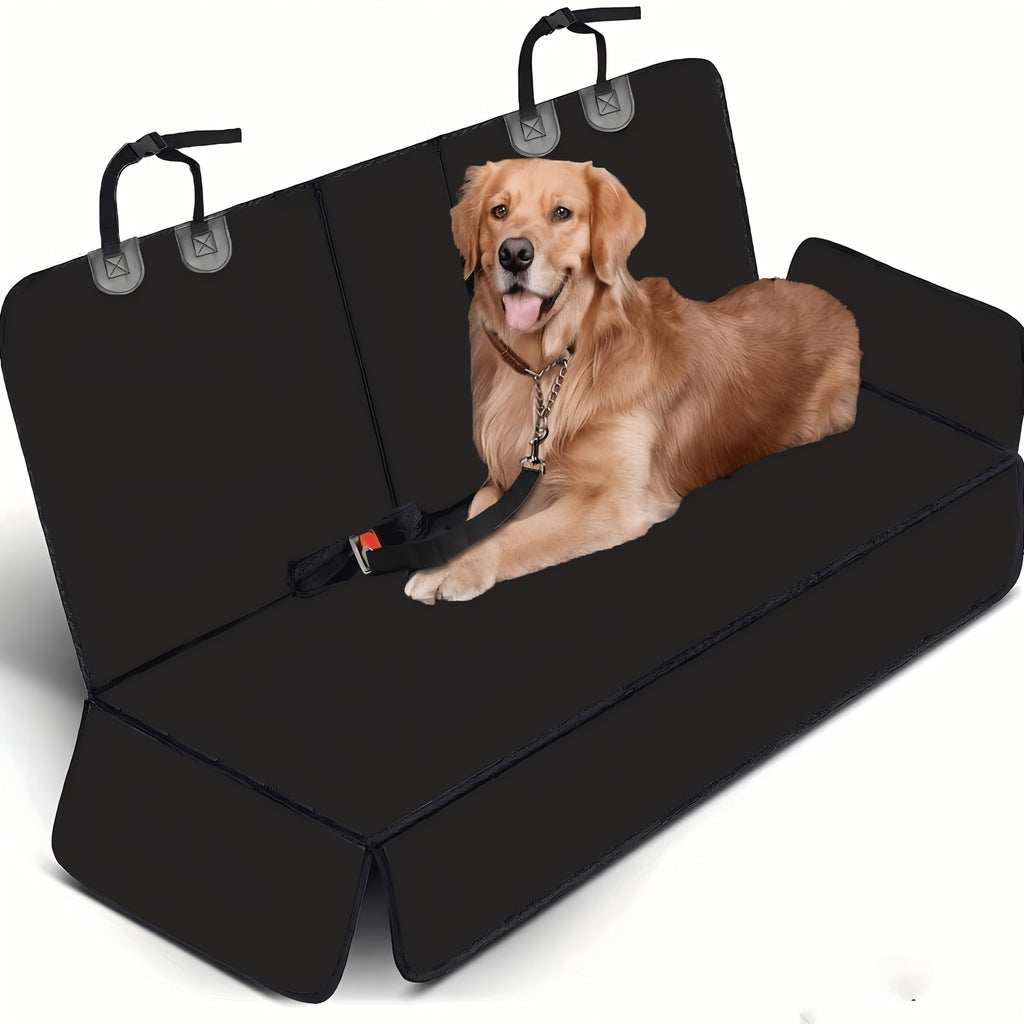 Dog Car Seat Cover for Back Seat - Waterproof Pet Car Seat Protector with Non-Slip Bottom, Scratch-Proof Rear Seat Cover for Dogs Compatible with Cars Trucks SUVs, Center Armrest Access, Black