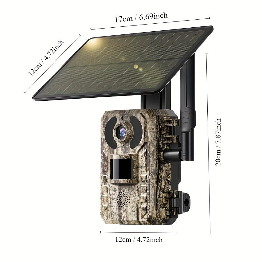 4G LTE Solar Trail Camera – 4K Live Video Remote Viewing, HD 82ft Night Vision, 0.2s Trigger, Built-In SIM Card, IP65 Waterproof, No WiFi Needed, Hunting Wildlife Camera 1pc/4pcs