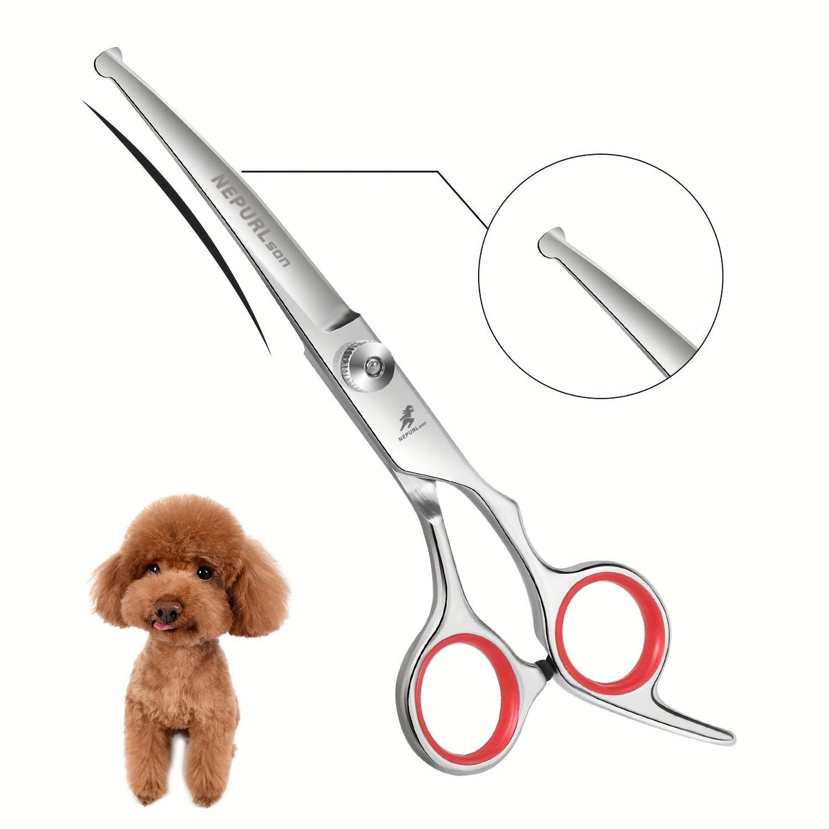 Curved Pet Grooming Scissors with Safety Round Head - Stainless Steel Dog Cat Grooming Shears for Face, Ears & Paws - Professional Pet Hair Cutting Scissors