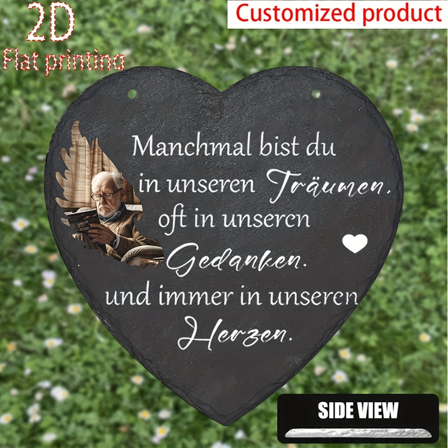 Memorial Plaque with Photo Frame - Bohemian Resin Heart Wall Art for Pet Loss & Sympathy Gifts, 6.3" Indoor Outdoor Garden Decor for Deceased Loved Ones, Windproof 2D Flat Design