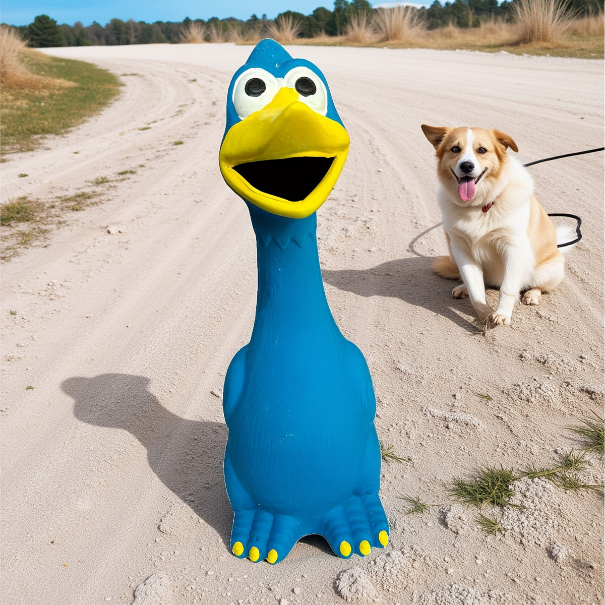 Squeaky Chicken Duck Dog Chew Toy – Durable Latex Screaming Squeaker Toy for Dogs, No Battery Needed, Teeth Grinding & Interactive Play for Puppies and Adult Dogs, Blue Duck & Green Chicken