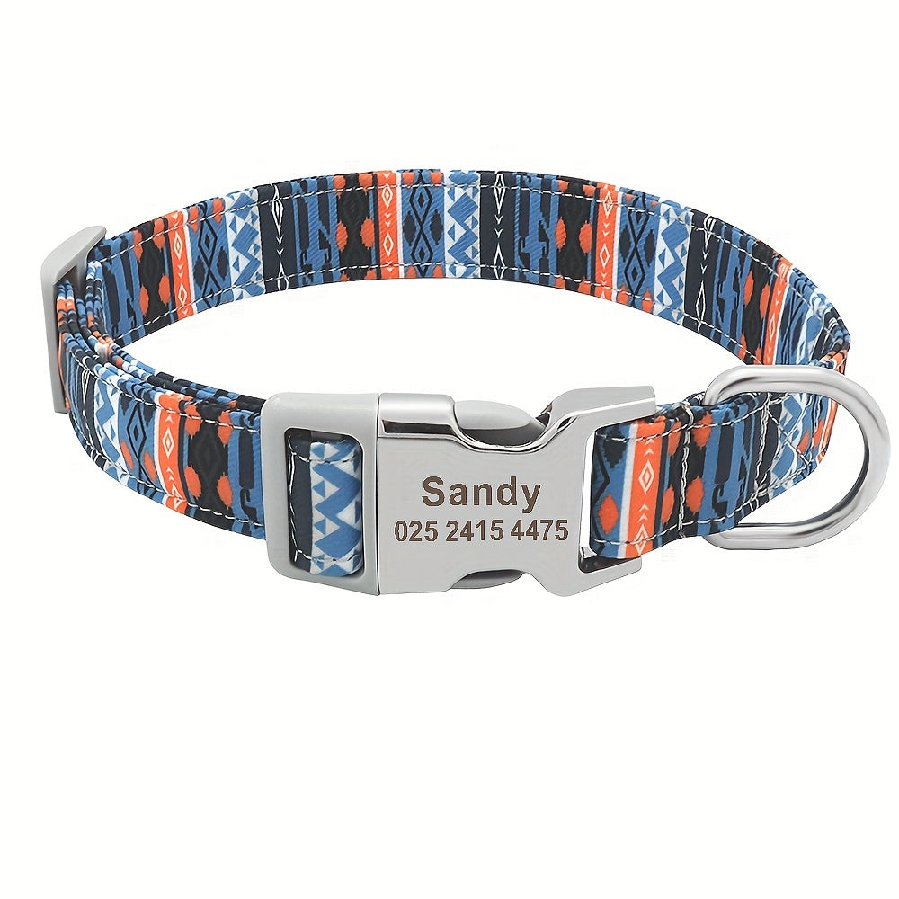 Custom Engraved & Printed Nylon Dog Collar with Name & Phone ID – Personalized Pet Collar for Puppies, Cats & Small to Large Dogs, Sizes S M L, 7 Vibrant Colors