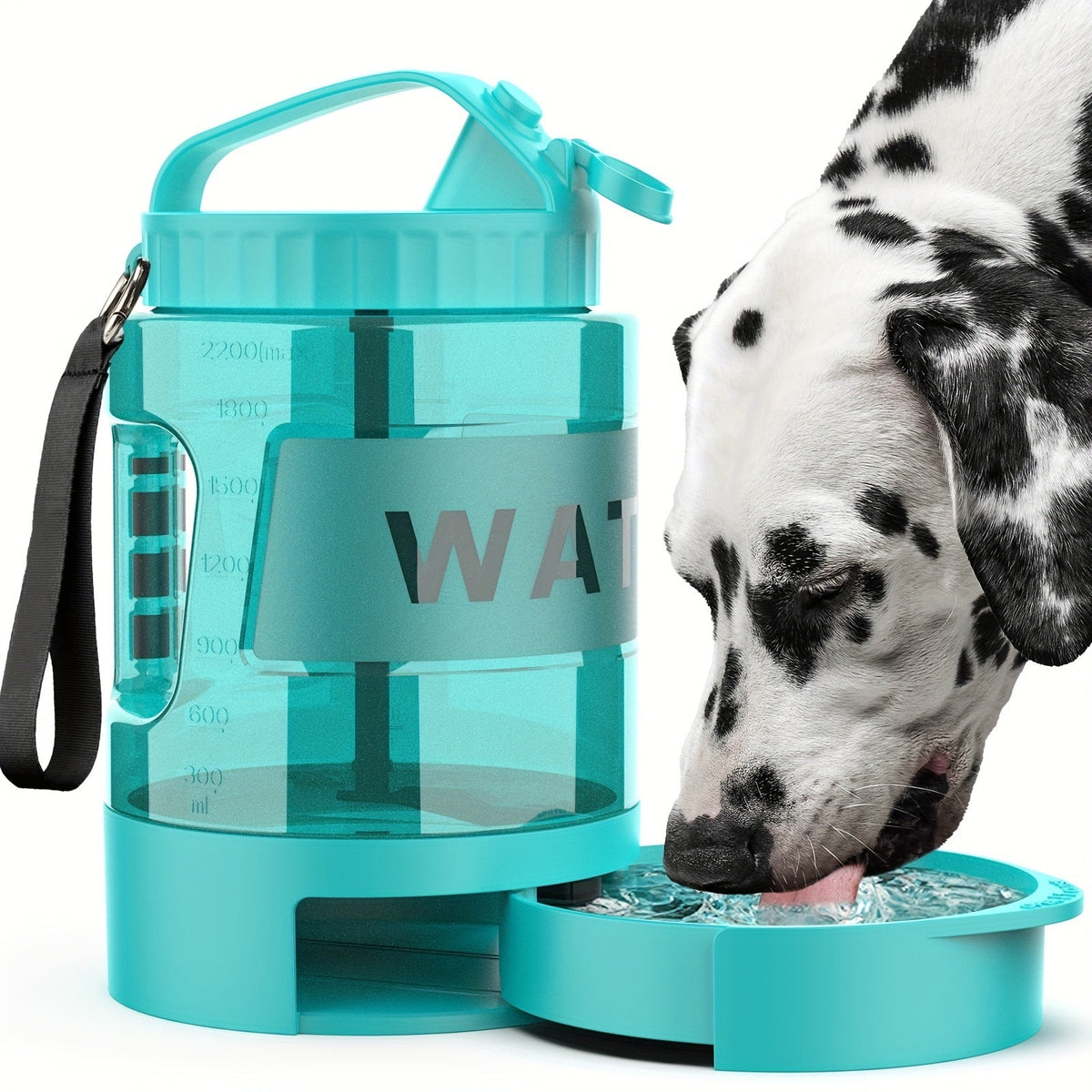 Dog Travel Water Bottle 77 oz with Retractable Bowl - 2-in-1 Portable 2.2L Large Capacity Leak-Proof Dispenser for Hiking, Camping, Beach & Car Trips, Wrist Strap & Carabiner Included, Lake Blue