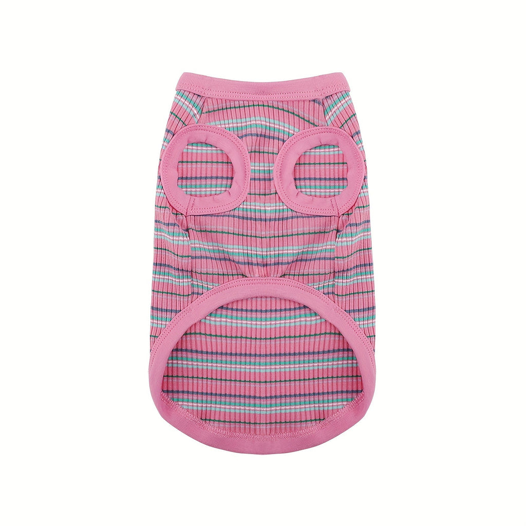 Pink Striped Ribbed Dog Vest Tank Top for XS and Small Dogs - Soft Sleeveless Pullover All-Season Pet Apparel, Comfortable Casual Dog Tank Top for Toy Breeds and Puppies