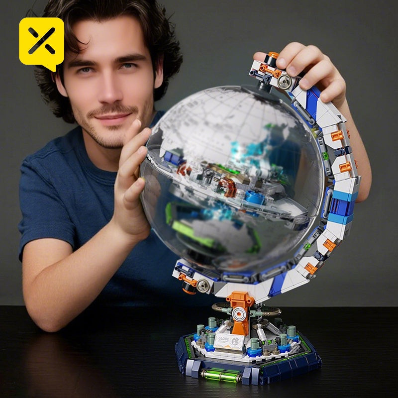 Globe Building Block Model Kit - Creative 3D World Globe Brick Assembly Puzzle, Decorative Home Office Desk Ornament, Unique Christmas Birthday New Year Gift for Adults Teens | Comes in Color Box