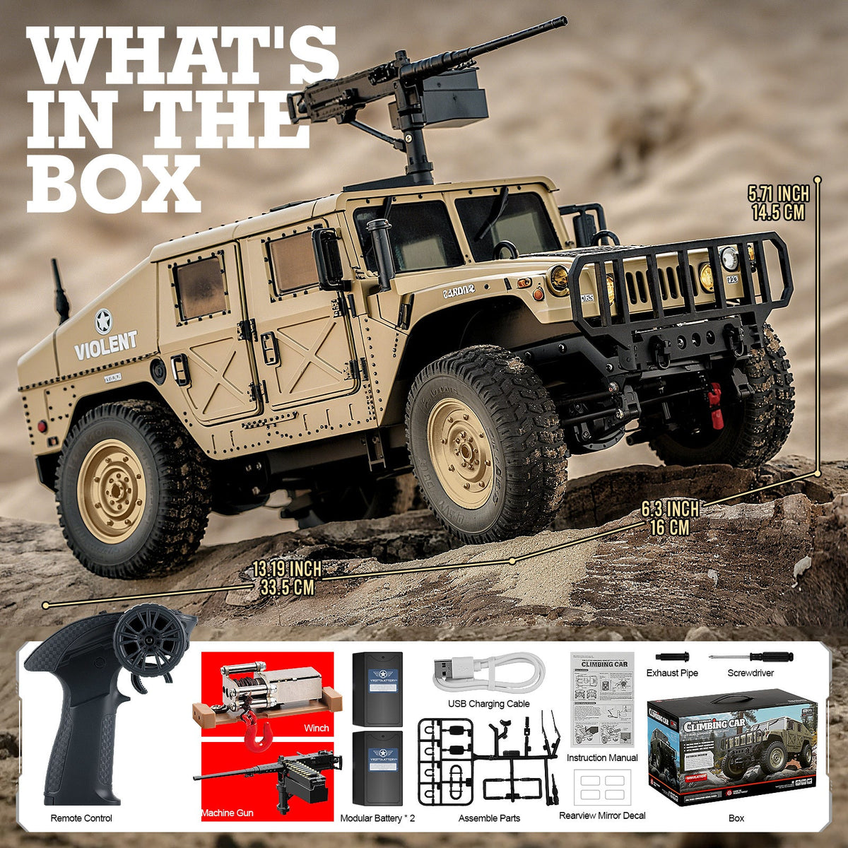 Huge RC SUV Military Vehicle 4WD 4x4 Off-Road Truck with Rechargeable Batteries – Proportional Remote Control Car for All Terrain, Christmas Gift for Boys & Youth