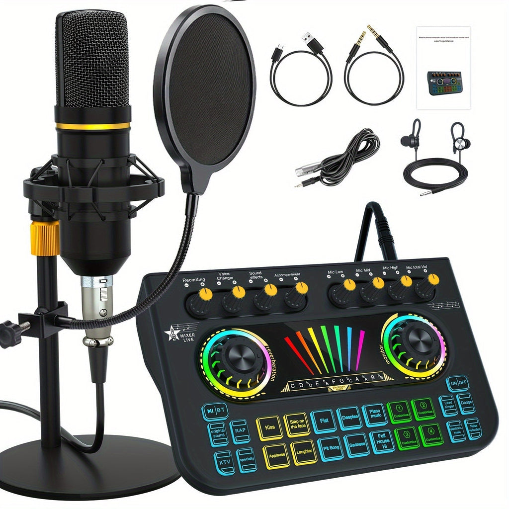 Microphone Mixer Bundle Kit for Podcast Recording Studio – Audio Mixer with Mic Stand, Sound Card, Streaming & Karaoke Setup for PC Phone Gaming