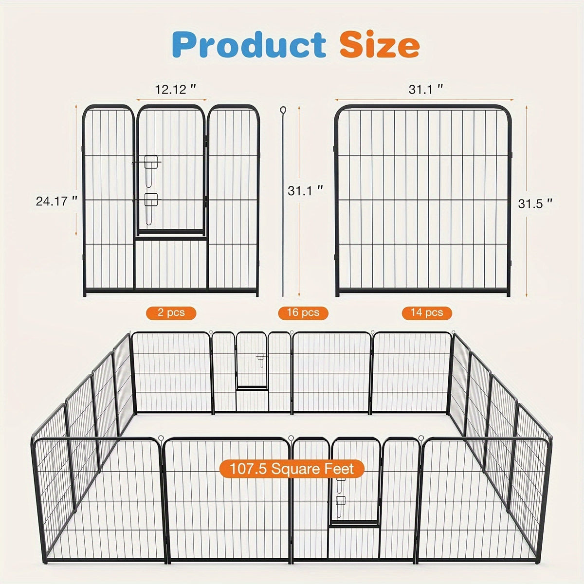 Dog Playpen 8 or 16 Panel Pet Exercise Pen 24/32/40 Inch Tall – Foldable Indoor Outdoor Dog Fence for Large Medium Small Dogs & Puppies