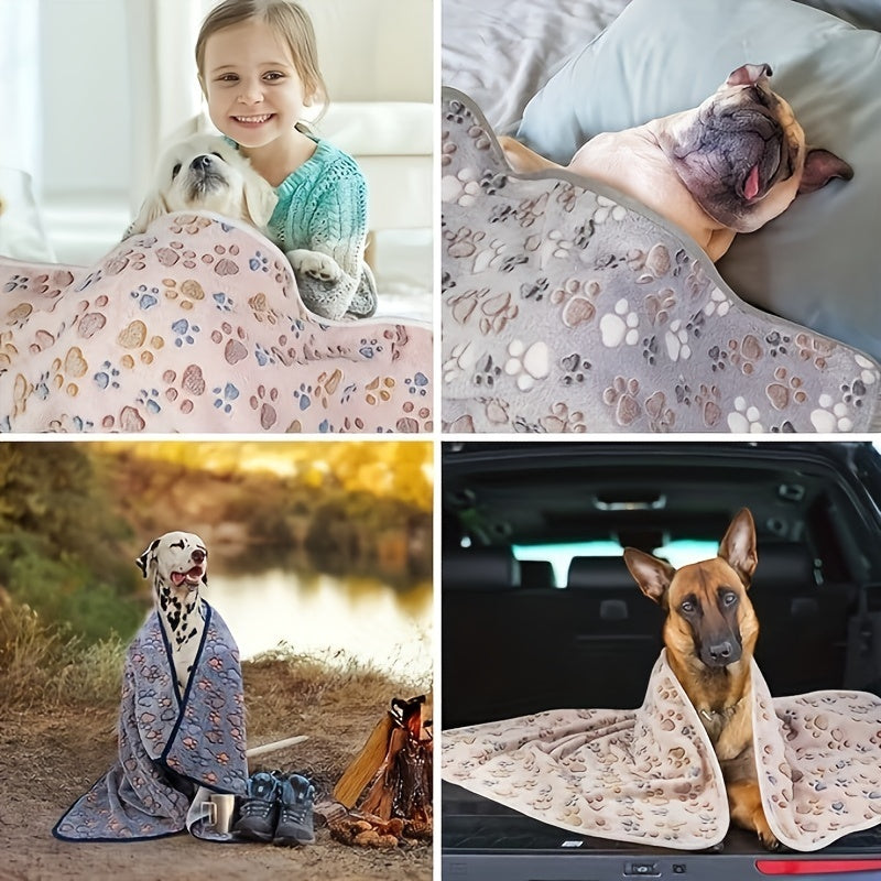 Pet Blanket 3 Pack - Soft Warm Coral Velvet Dog & Cat Blanket with Cute Dog Footprint Pattern, Cozy Plush Throw Blanket for Pets, Ideal for Sofa Bed Crate & Travel, Thoughtful Pet Gift