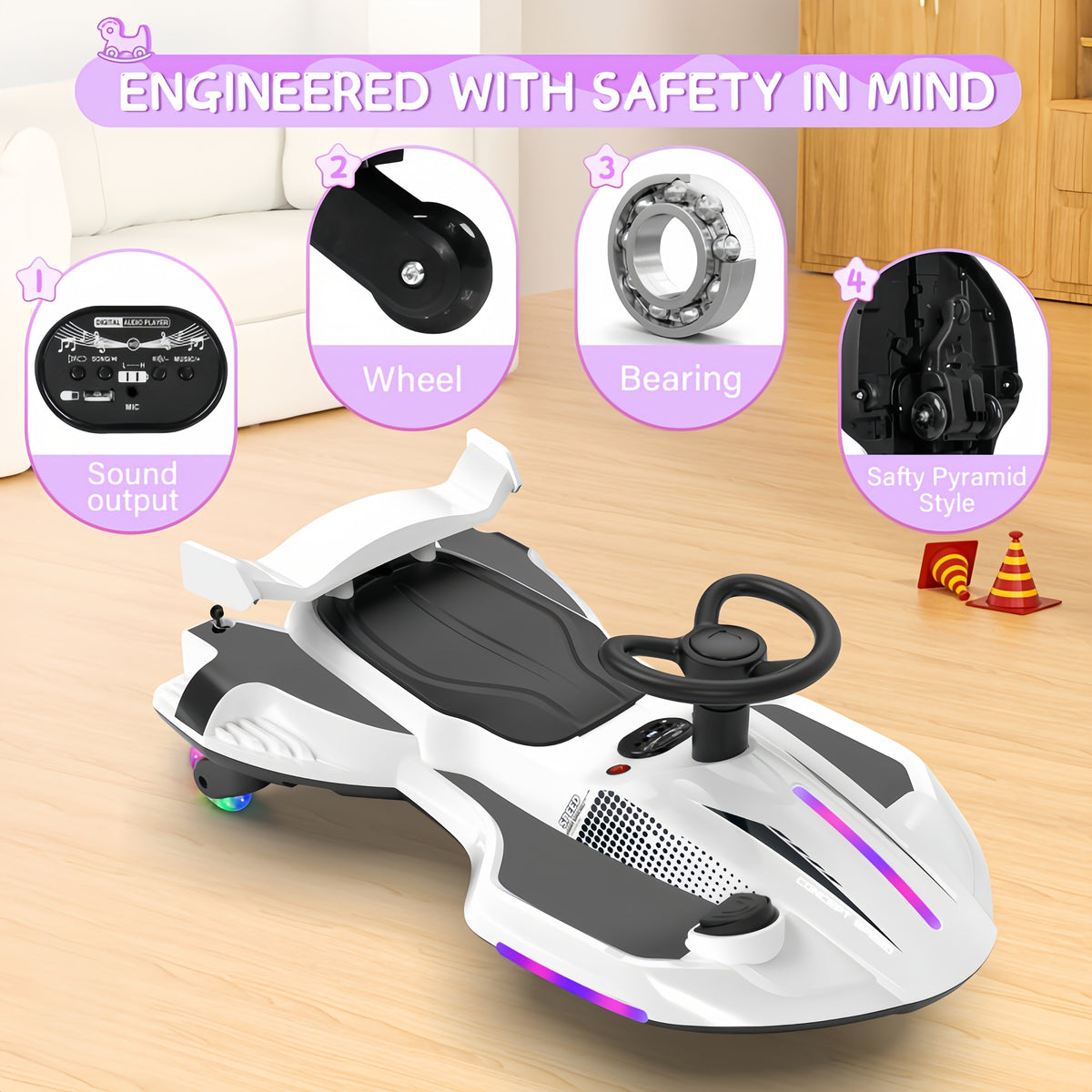 12V Electric Rocking Car for Kids - 2-in-1 Ride-On & Rocking Toy with Foot Pedal, Dual Speed, Water Spray, Flashing Lights, Music & Anti-Tip Design | Boys & Girls Ages 3+ | Max 5MPH