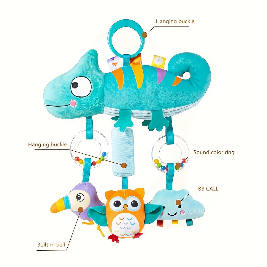 Soft Cartoon Animal Hanging Rattle Toy for Baby Crinkle Squeaky Sensory Wind Chime Pendant for Car Seat Stroller Crib Infant Newborn Baby Shower Birthday Halloween Christmas Gift – Lizard & Sloth
