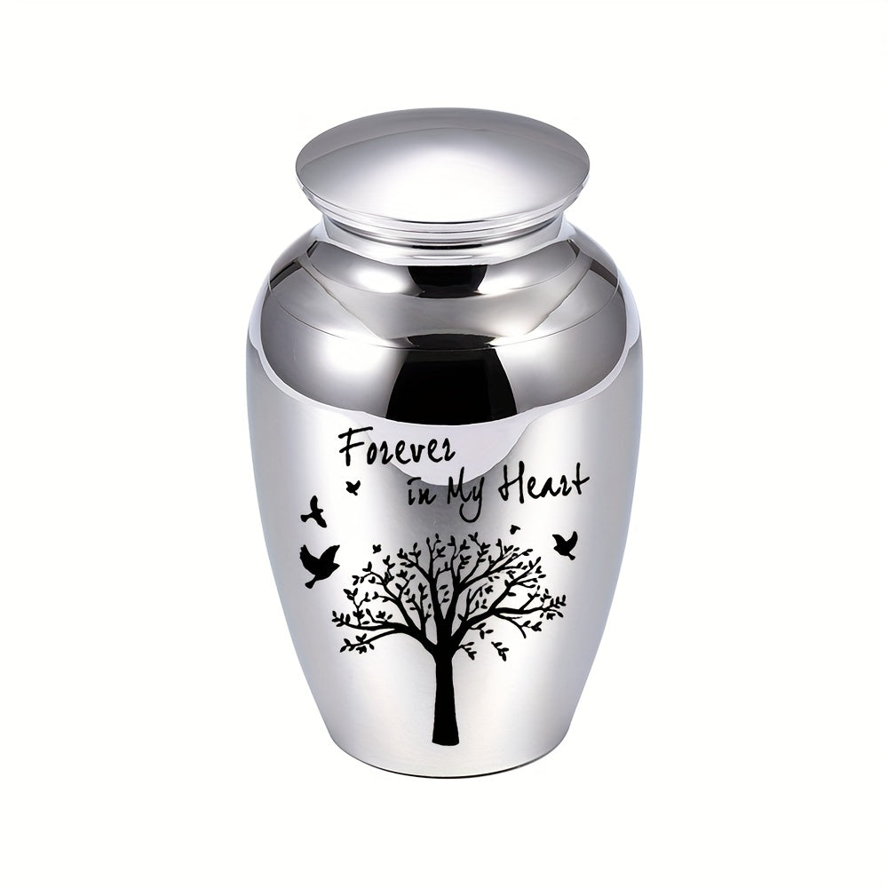 Customizable Mini Cremation Urn for Human and Pet Ashes - Tree of Life Aluminum Alloy Small Keepsake Urn, Personalized Memorial Ashes Container Forever in My Heart, Multiple Lid Colors