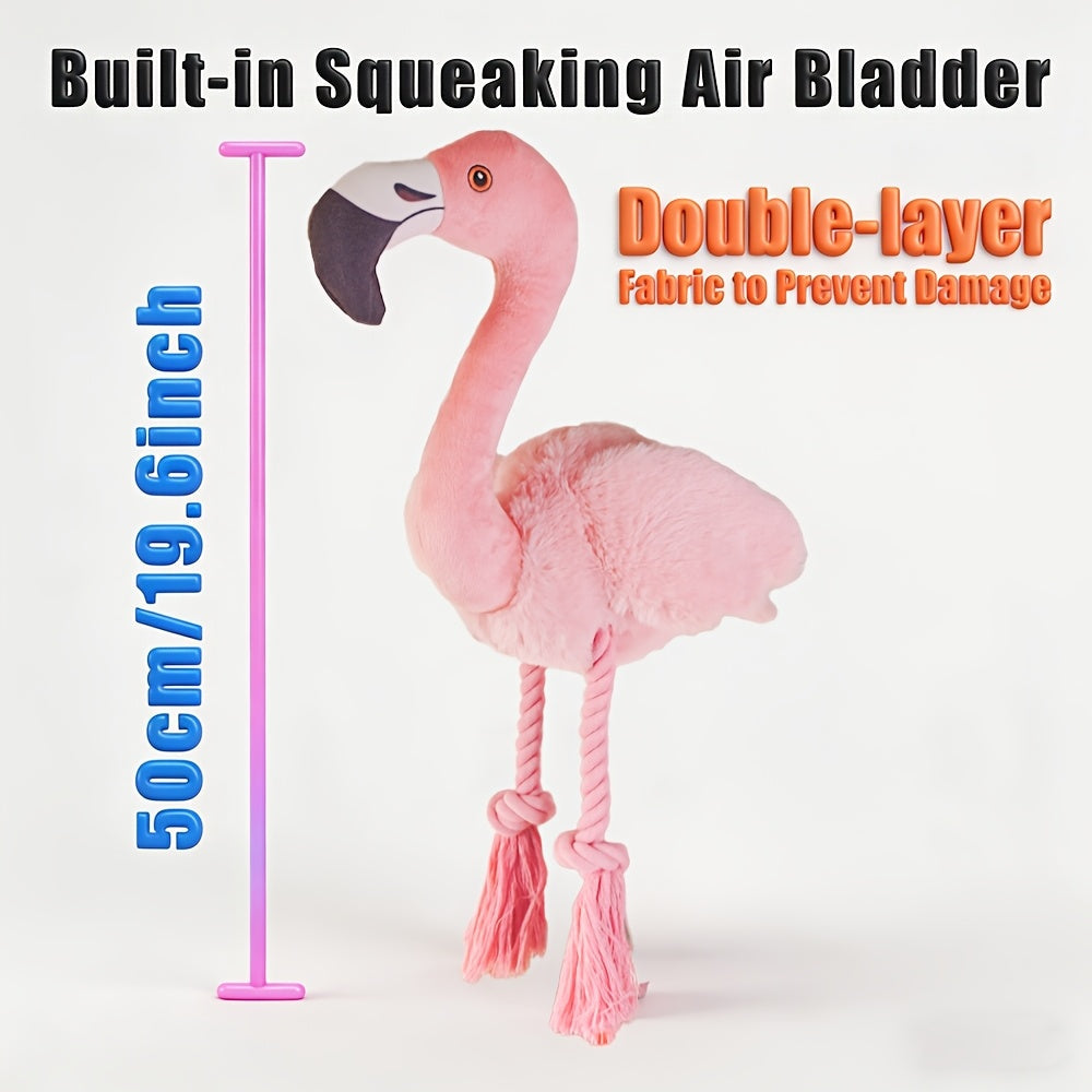 Flamingo Dog Squeaky Toy - Double Layer Tear-Resistant Plush with Built-In Squeaker, Rope & Tassel, Large Interactive Tug Chew Toy for Anxiety Relief, Dental Health, Adult & Puppy Dogs