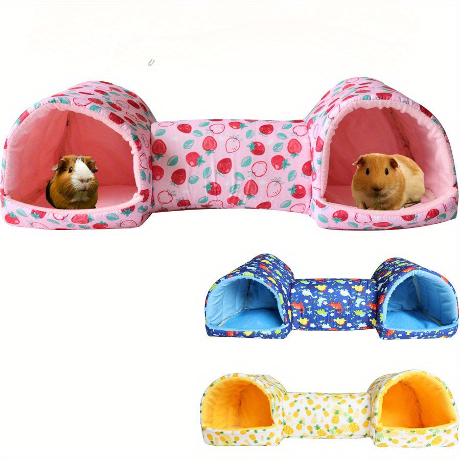 Hamster Hideout Tunnel Villa for Small Pets, All-Season Polyester Nest with Tunnel for Guinea Pigs, Sugar Gliders & Small Animals, Cozy Plush Hideout House for Hamsters, Warm Small Pet Sleeping Bed