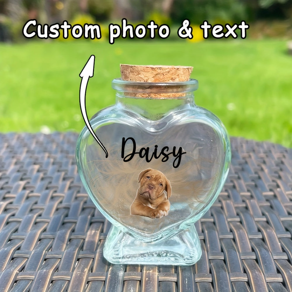 Custom Pet Hair Preservation Jar - Personalized Keepsake Bottle with Pet Photo, Pet Fur Storage Memorial Gift for Cat & Dog Owners, Unique Anniversary Birthday Gift for Pet Lovers