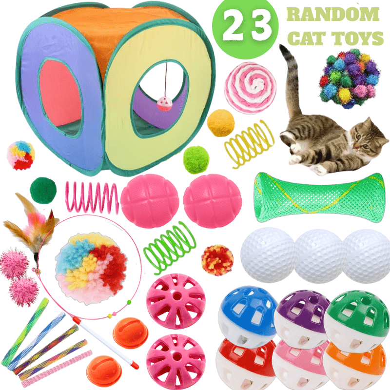 23 Piece Foldable Rainbow Cat Tunnel Toy Set for Kittens – Collapsible Square Tunnel, Teaser Wand, Jingle Balls & Interactive Cat Toys, Indoor Outdoor Pet Play Tent & Exercise Playground