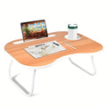 Lap Desk for Laptop with USB Port Storage Drawer & Cup Holder – Walnut Wood Bed Tray Table for Eating Writing Sofa Couch Adults Students