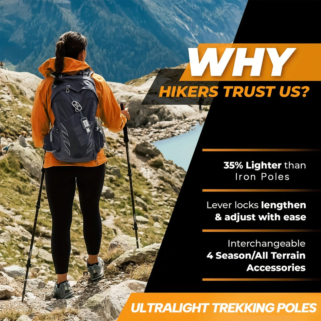 Trekking Poles 2 Pack Aluminum Alloy Lightweight Collapsible Telescopic Hiking Sticks with Quick Lock for Men Women Hiking Camping Backpacking Trail Walking
