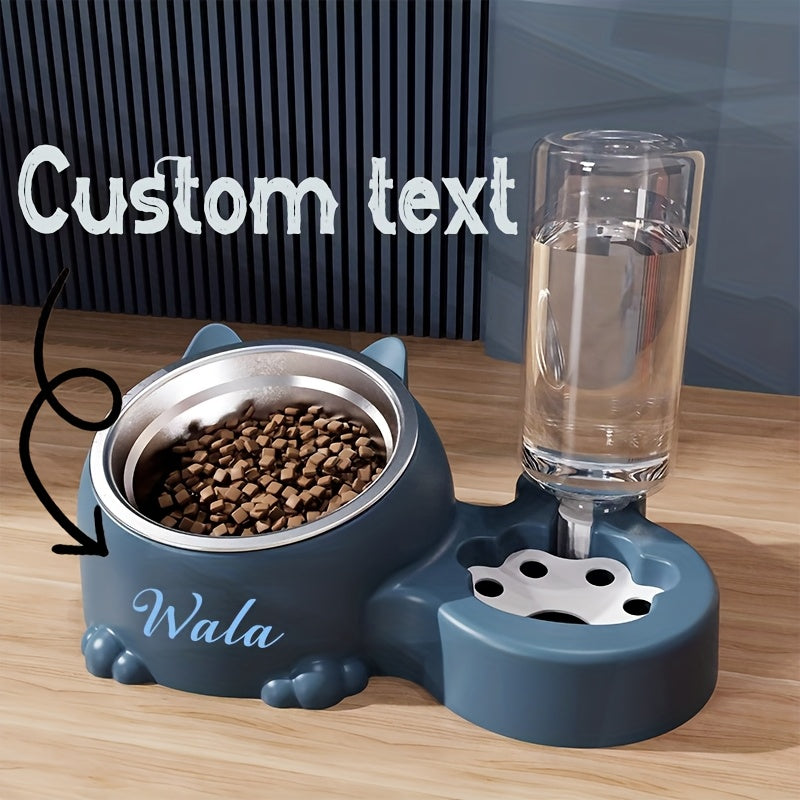 Personalized Tilted Pet Bowl for Cats & Dogs – Anti-Tip Ergonomic Neck Protection Food & Water Dish, Customizable Name Bowl for Small & Medium Pets, Integrated Food and Drinking Design