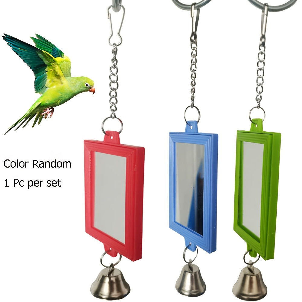 Double-Sided Mirror Parrot Toy for Bird Cage - Square Bird Mirror Cage Decoration & Interactive Toy for Parrots Parakeets Cockatiels Budgies Lovebirds - Bird Cage Accessory Random Color 2.36x8.66in