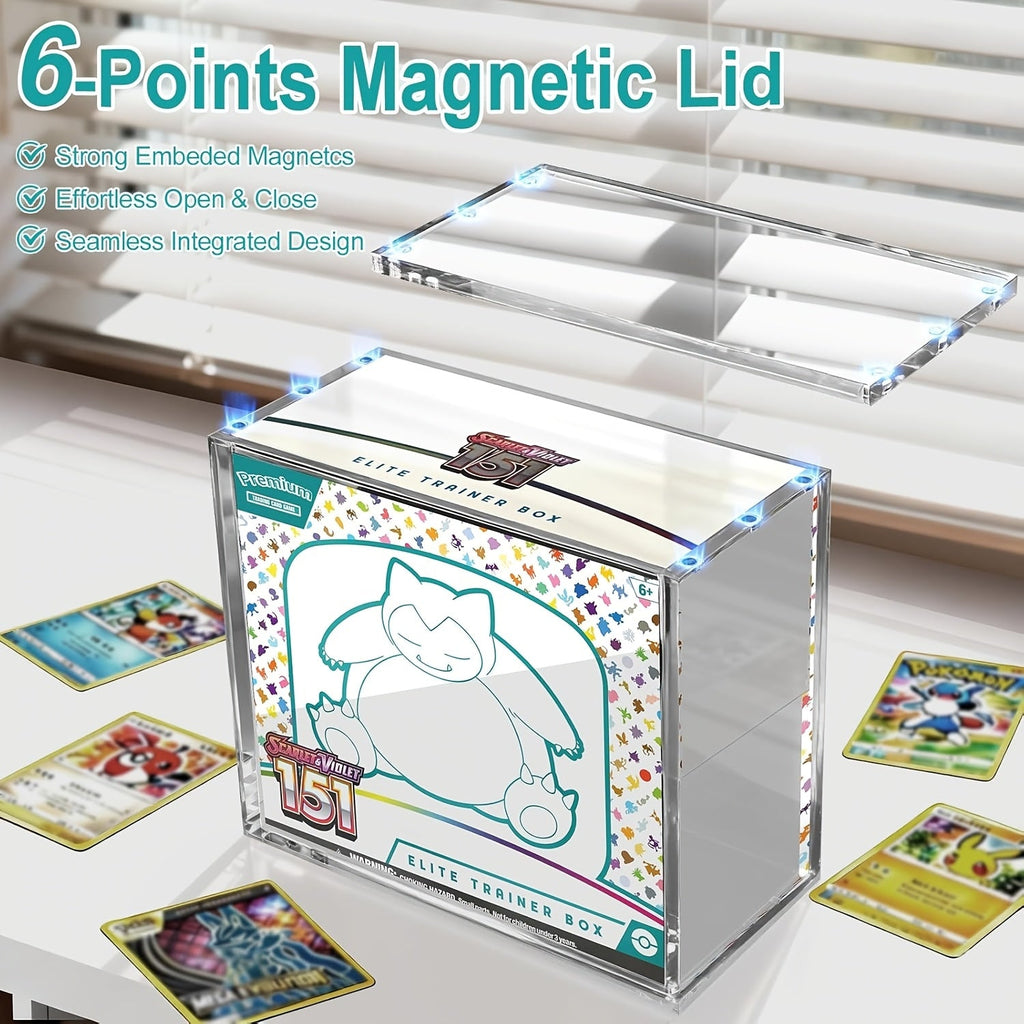 ETB Acrylic Display Case with 99% UV Block & Magnetic Lid - Clear Stackable Protector Box for Pokemon Elite Trainer Box & Booster Bundle Collectors, 6mm Thick, UV Resistant (ETB Not Included)