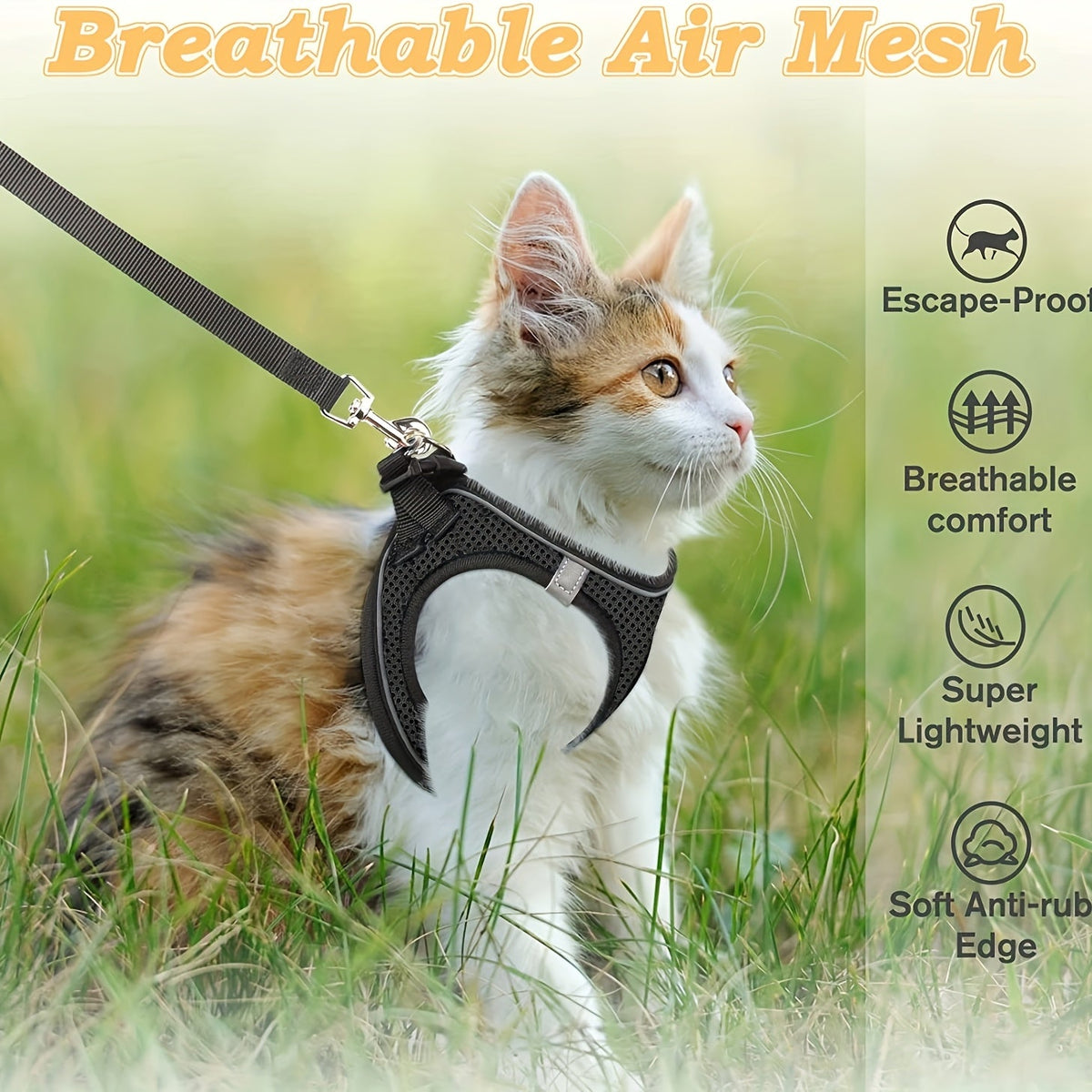 Escape-Proof Cat Harness and Leash Set for Kittens - Reflective Soft Mesh Vest Harness for Safe Outdoor Walks, Adjustable Breathable Cat Walking Jacket, Black & Pink, Size S