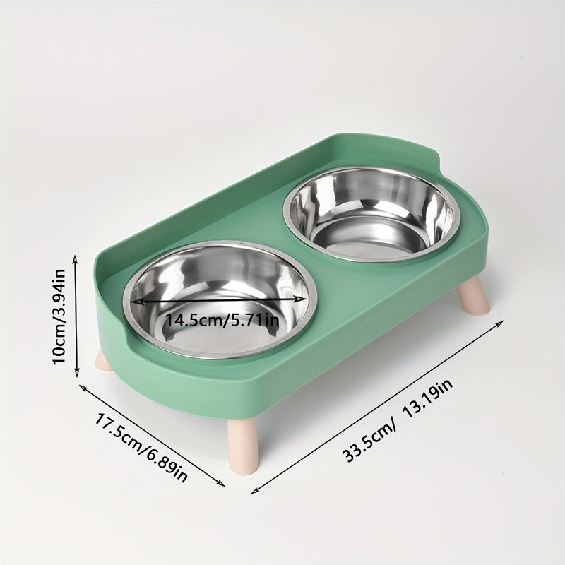 2-in-1 Cat Feeder and Water Dispenser with Stainless Steel Dual Bowl - Non-Slip Easy-Clean Pet Food & Water Station with Cute Cat Design, Healthy Hydration & Feeding Set for Cats & Small Dogs, Multiple Color Options