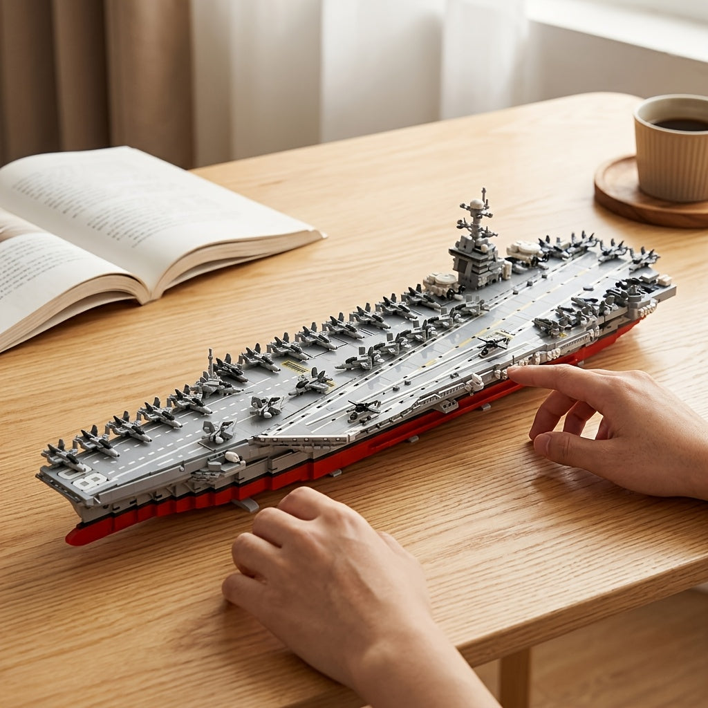 4989 Piece Navy Aircraft Carrier Building Block Set – Grey & Red Hull Warship Diorama, Elevating Flight Deck, Island Tower, MOC Military Model Kit, Collector Gift for Navy & Military Enthusiasts A2683