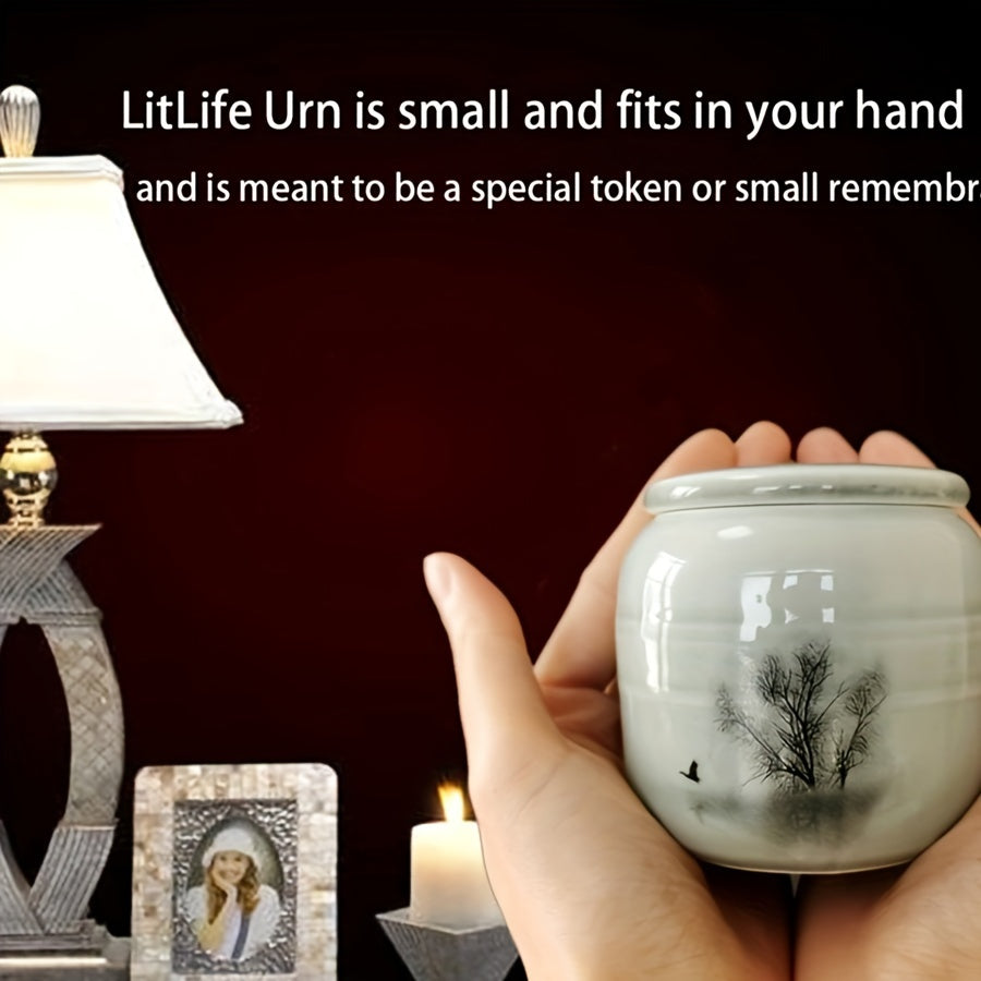 Small Ceramic Keepsake Urn with Brocade Gift Box and Velvet - Mini Memorial Urn for Human and Pet Ashes, Dog Cat Animal Cremation Keepsake Urn, Random Color Brocade Box