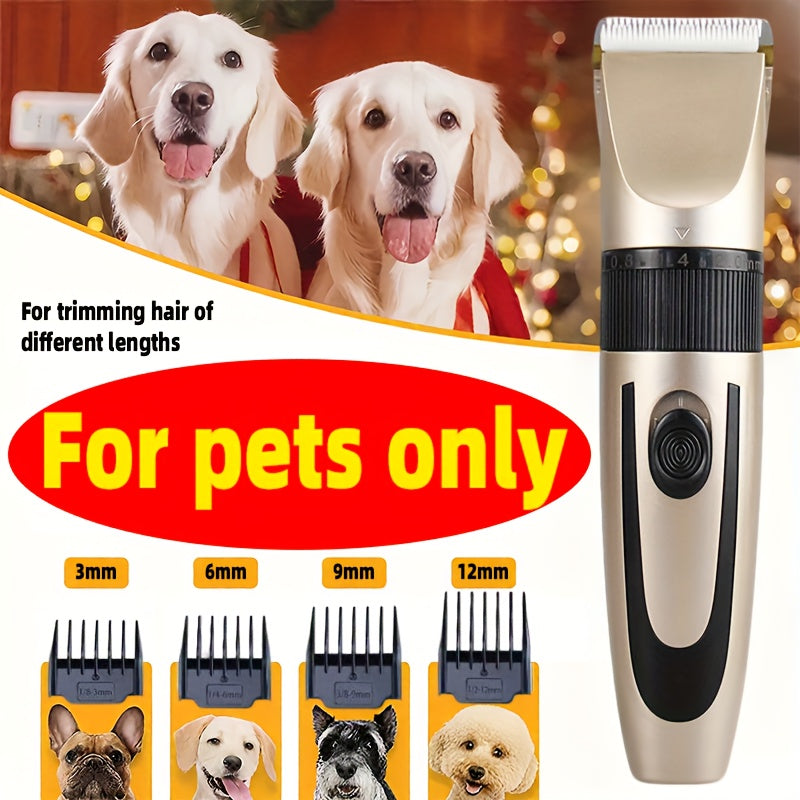 Professional Wireless Pet Hair Clipper USB Rechargeable - Low Noise Dog & Cat Grooming Trimmer Set with 4 Guide Combs, Cordless Electric Pet Shaver for Full Body Coat Trimming, Suitable for Most Pets